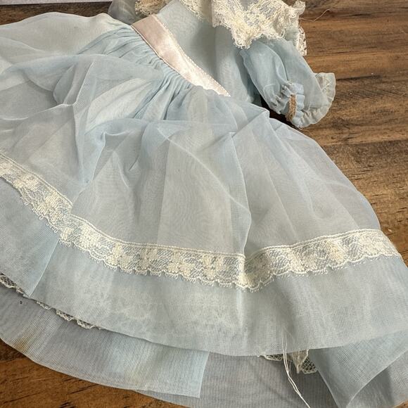 Vintage Shirley Temple Doll Dress Pastel Blue White Lace Circle Skirt Ideal Toy - Picture 6 of 10